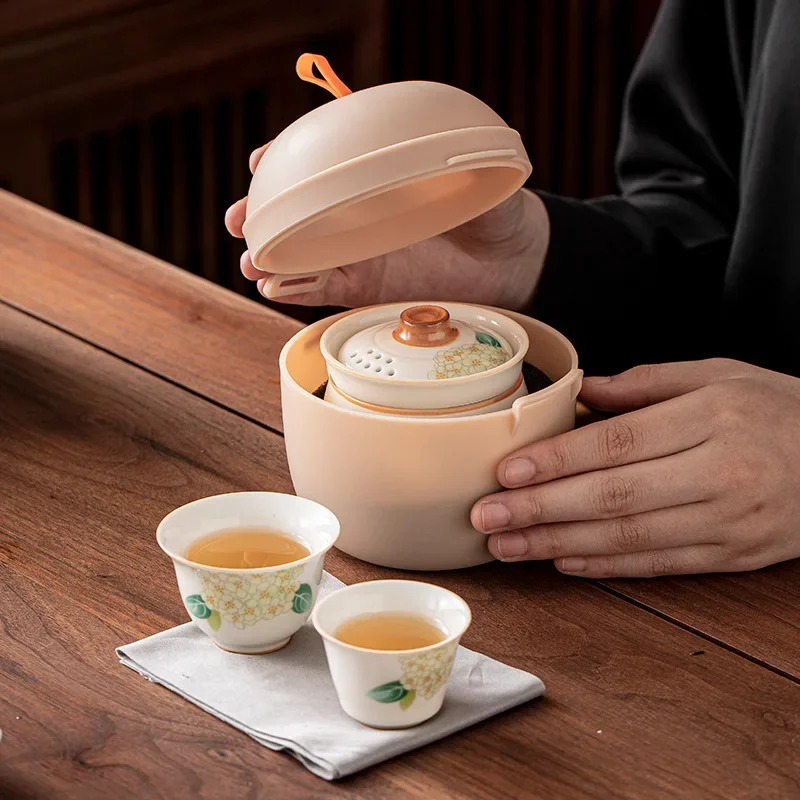 Travel Tea Set One Pot Three Cups Chinese Tea Maker Flowers Colorful Luxury Tea Ceremony Gift Portable Companion Gift Business