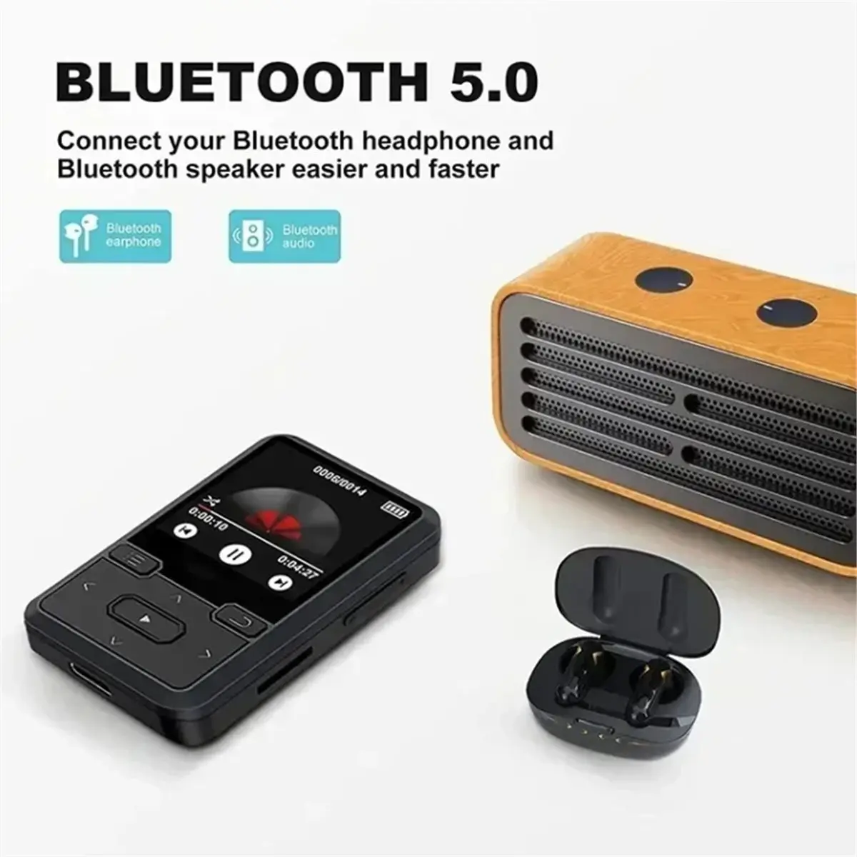 

Мини-плеер BOFF с клипсой для крепления на одежду, 64 ГБ, Bluetooth, MP3, без потерь качества звука, с шагомером и FM-радио, новый дизайн, 1,44-дюймовый экран