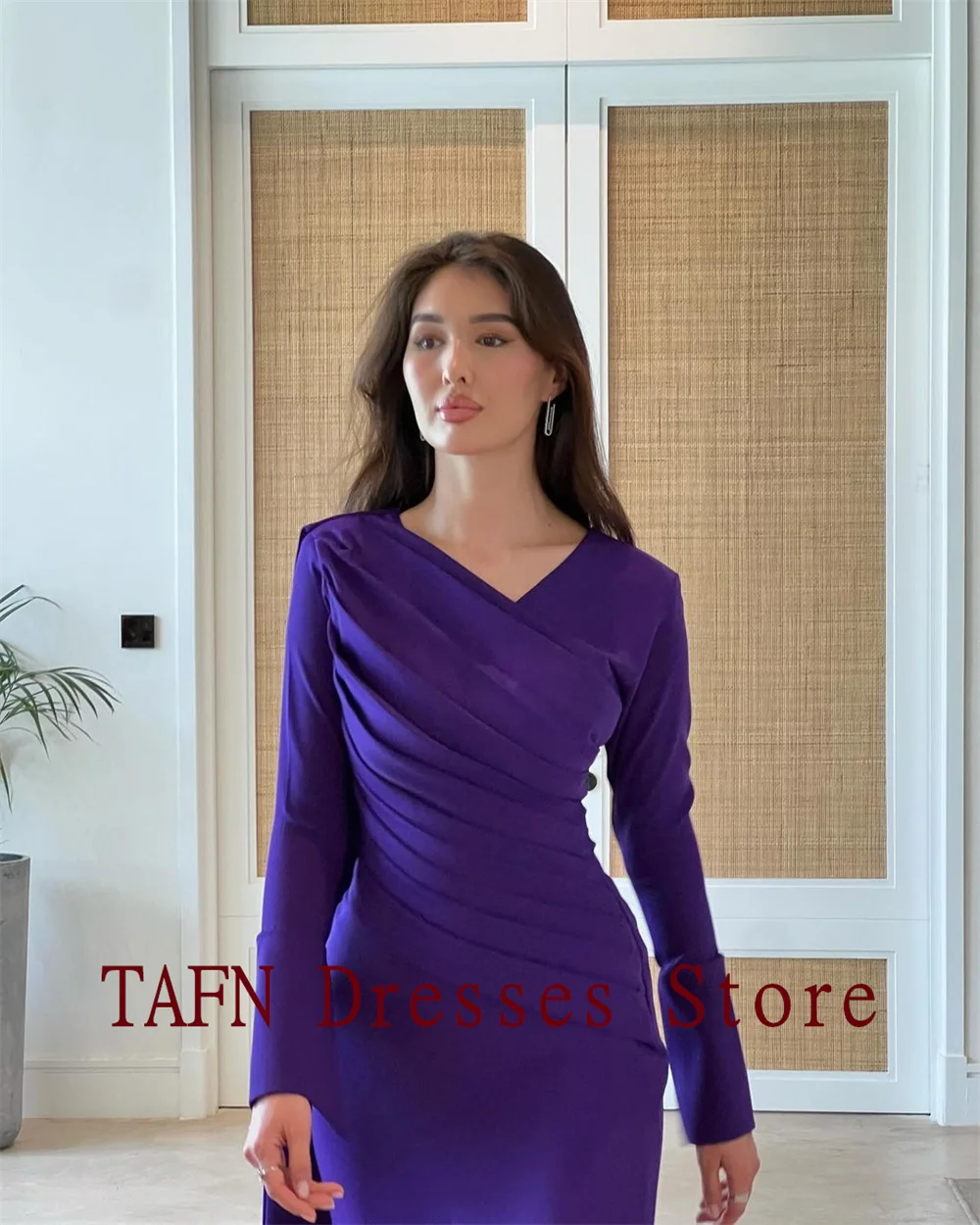 TAFN Purple Formal Evening Dresses for Women Sheath Elegant Full Sleeves Long Prom Party Gown Floor-Length فساتين سهرة