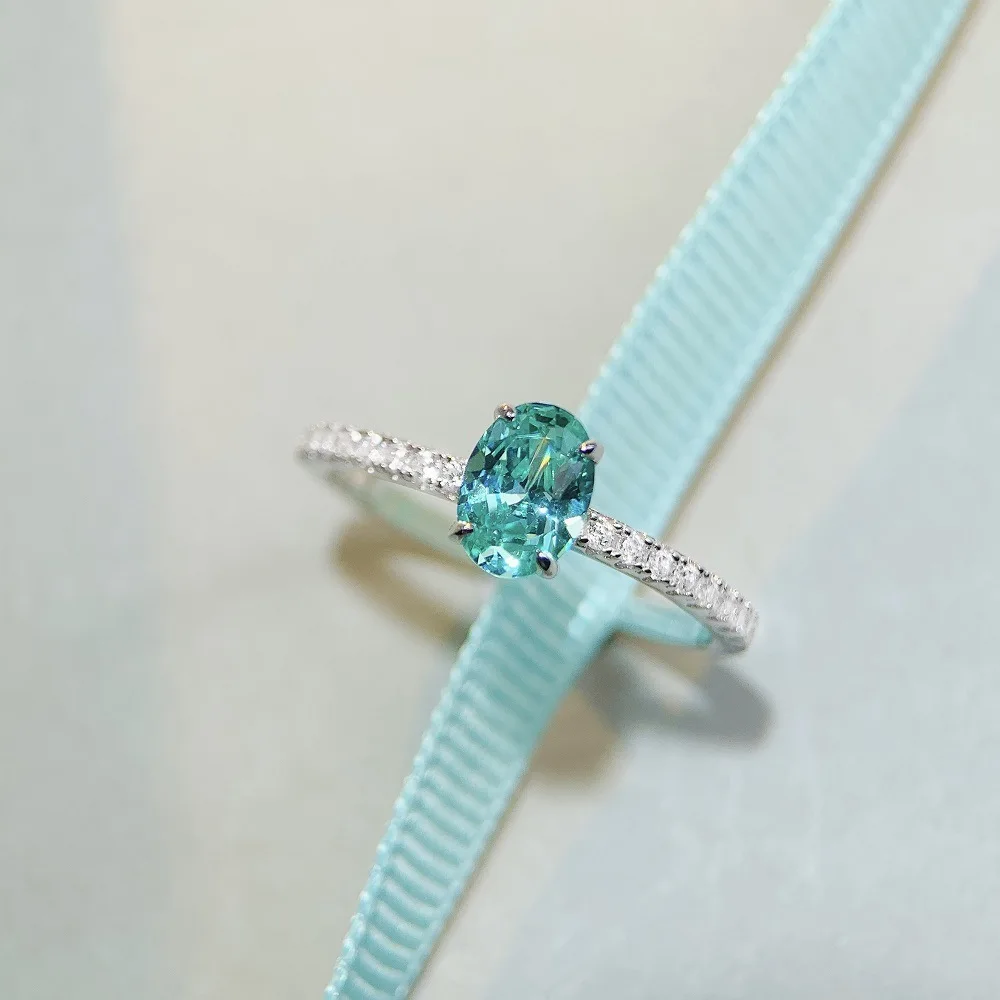 PT950 platinum Paraiba diamond ring for women, wholesale, ice flower cut finger ring, diamond shape, small green diamonds