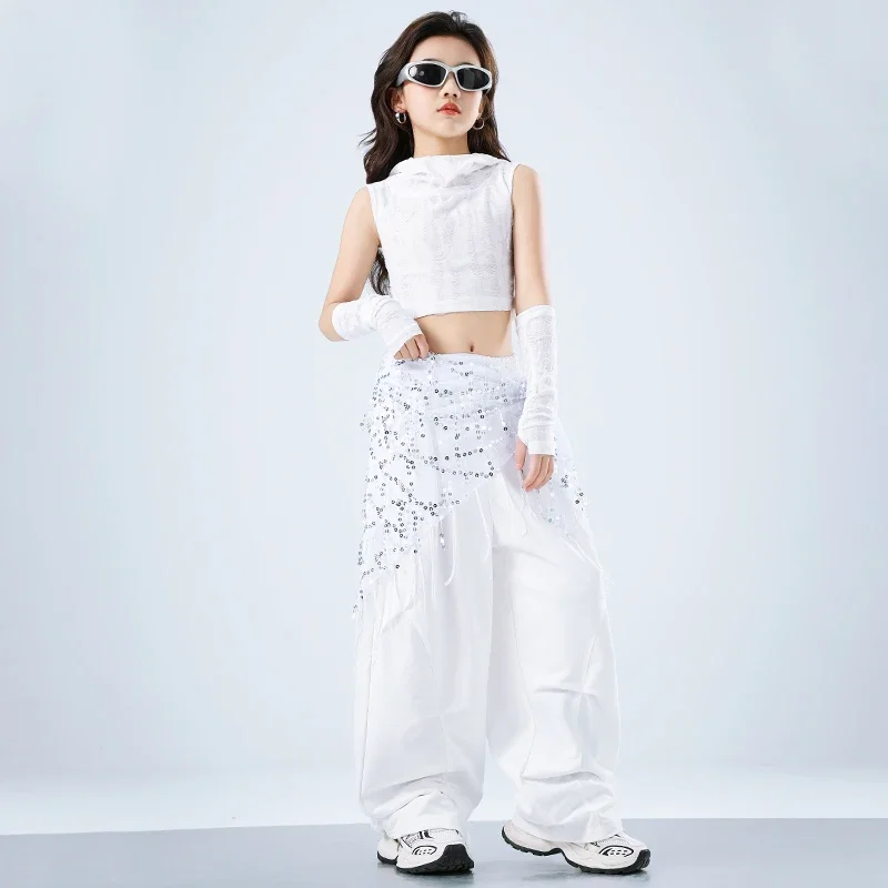 Teen Hip Hop Kids Tassels Sequined Tops Street Dance Cargo Pants Girls Streetwear Children Jazz Costume Stage Shorts Clothes Set