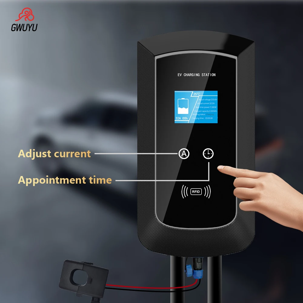 EV Charging Station GWUYU JZ14 Type 2 7.6KW 32A 1 Phase 220V 5m Cable Wallbox Electric Vehicle Charger Dynamic Load Balancing