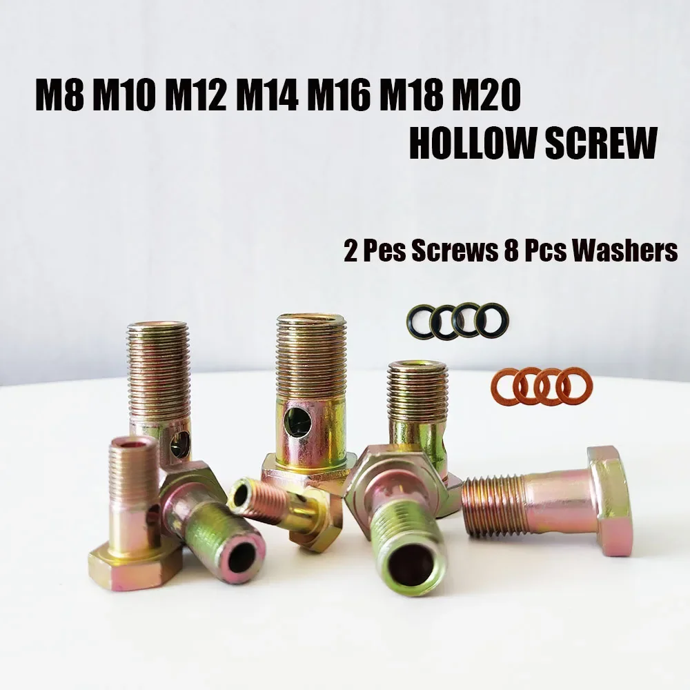 2PCS M6 ~M22Hollow Screw Diesel engine oil recyle return tubing hinge hydraulic oil bolt Screw Oil Pipe Double-hole Screw Metric