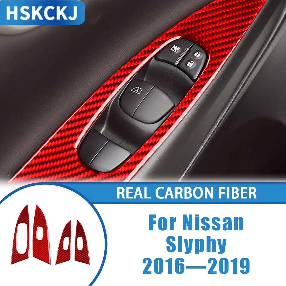 

Carbon Fiber Window Switch Lifting Panel Car Interior Accessories Cover Trim Sticker Modification For Nissan Slyphy 2016—2019