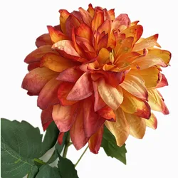 One Artificial Dahlia Branch Silk Big 15cm Burnt Multi Layered Petals Dahlia Pinnata Flower