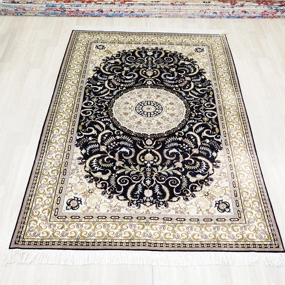 152x244cm Beautiful Silk Black Color Oriental Hand Knotted Persian Rug (LH144A)