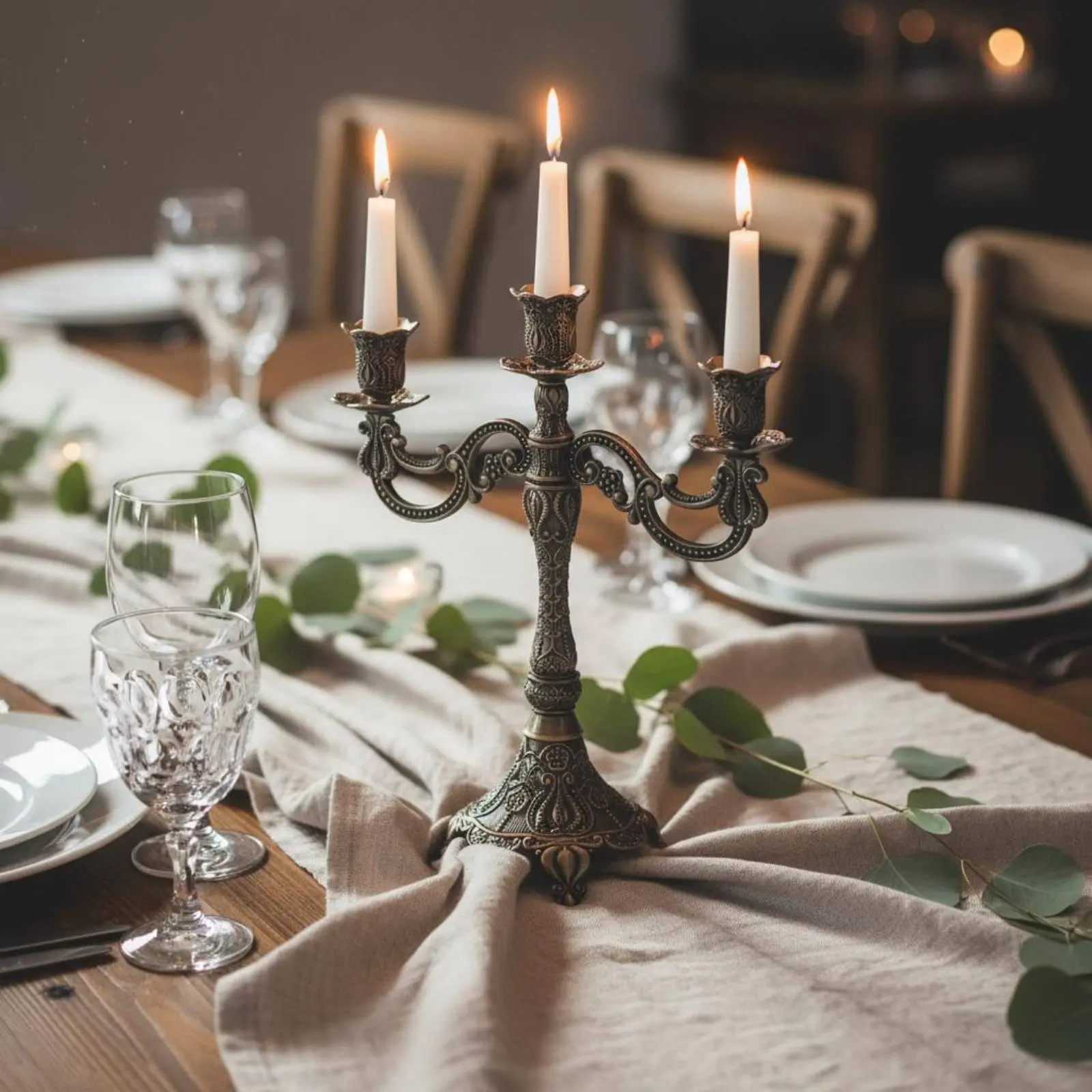 European Design Candelabra Romantic Metal Candelabra Vintage Candle Holder Ornate Metal Candlestick Multi-Arm Design for Wedding view 2