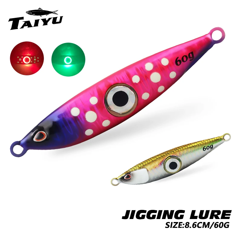 

TAIYU 60g Luminous Colorful Metal Jig Fishing Lure Sinking Bionics LED Eyes Artificial Wobbler Saltwater/Freshwater Fishing Lure