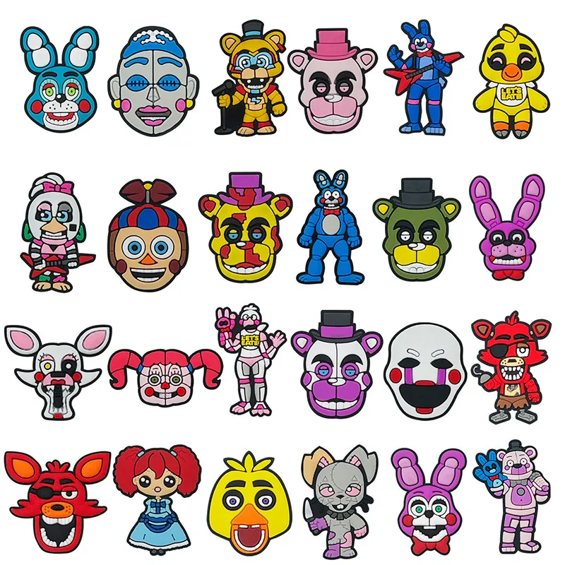 Five Nights at Freddy\'s PVC Shoe Charms, FNAF Toy, Jeu de dessin animé, Décorations de salle de bain, DIY Crocs, Vente en gros, Jibz, 12 pièces