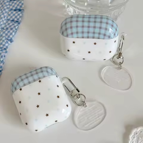 Lovely Star Earphone Soft Case For Airpods Pro 3 2025 Grid TPU Cover For Airpods 1 2 3 4 Pro 2 2nd Transparent Circular Keychain