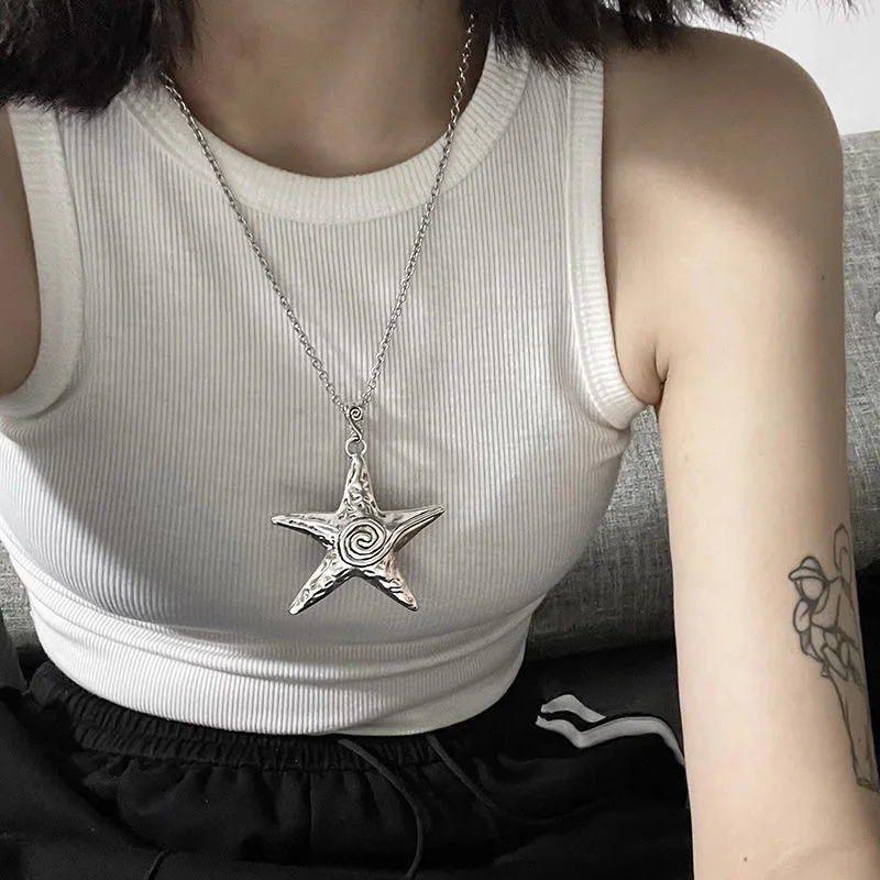 Klobige Pentagramm-Halskette, Schmuck, Geschenk für Damen und Herren, übertrieben, Y2K-Stern-Charm-Halskette, Schlüsselbeinkette, Schmuck, Geschenk, Dropship