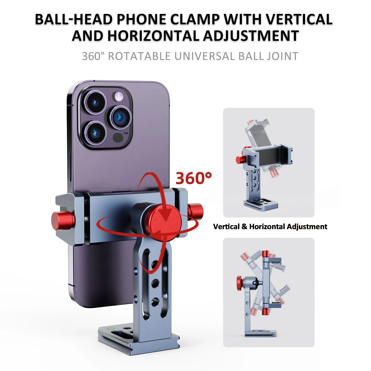 ミリブー-メタル製スマホホルダー-三脚マウント-360度回転-°-回転可能なクリップ-60-95mm-コールドシュー-アルカマウント-vlog-ライブ写真撮影用