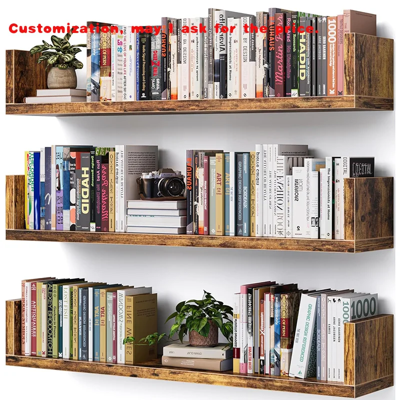 custom.3-Piece U-Shaped Floating Wood Wall-mounted Bookshelf Wall-Mounted Storage Living Room Bedroom Office