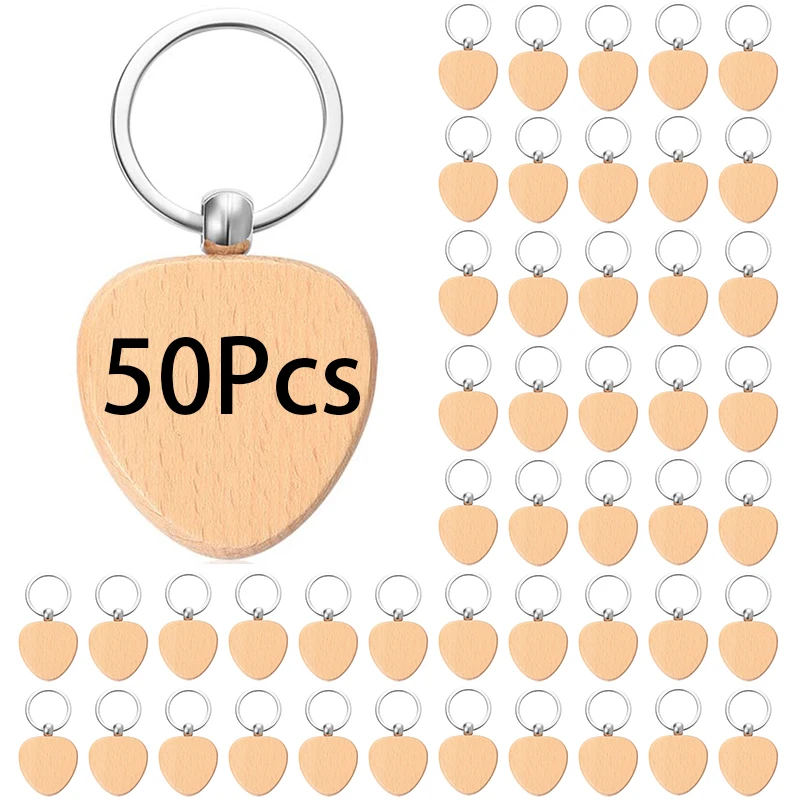 

50Pcs Heart Wooden Keychain Key Tags Keychain DIY Gifts