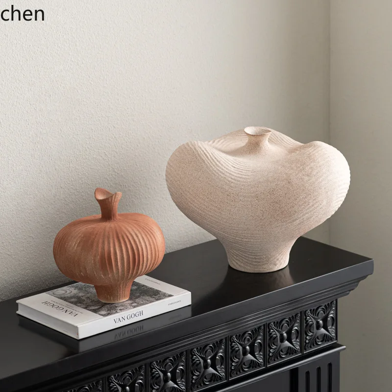 YFY  Wabi-Sabi Style Vintage Distressed Ceramic Vase High-End Bedroom Desktop Ornament Entrance Jar Handmade Flower