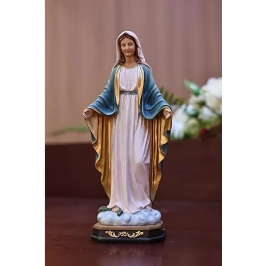 Religious decor statue of Virgin Mary for indoor/outdoor use, 24in tall, crafted from durable resin, classic white finish, eleg