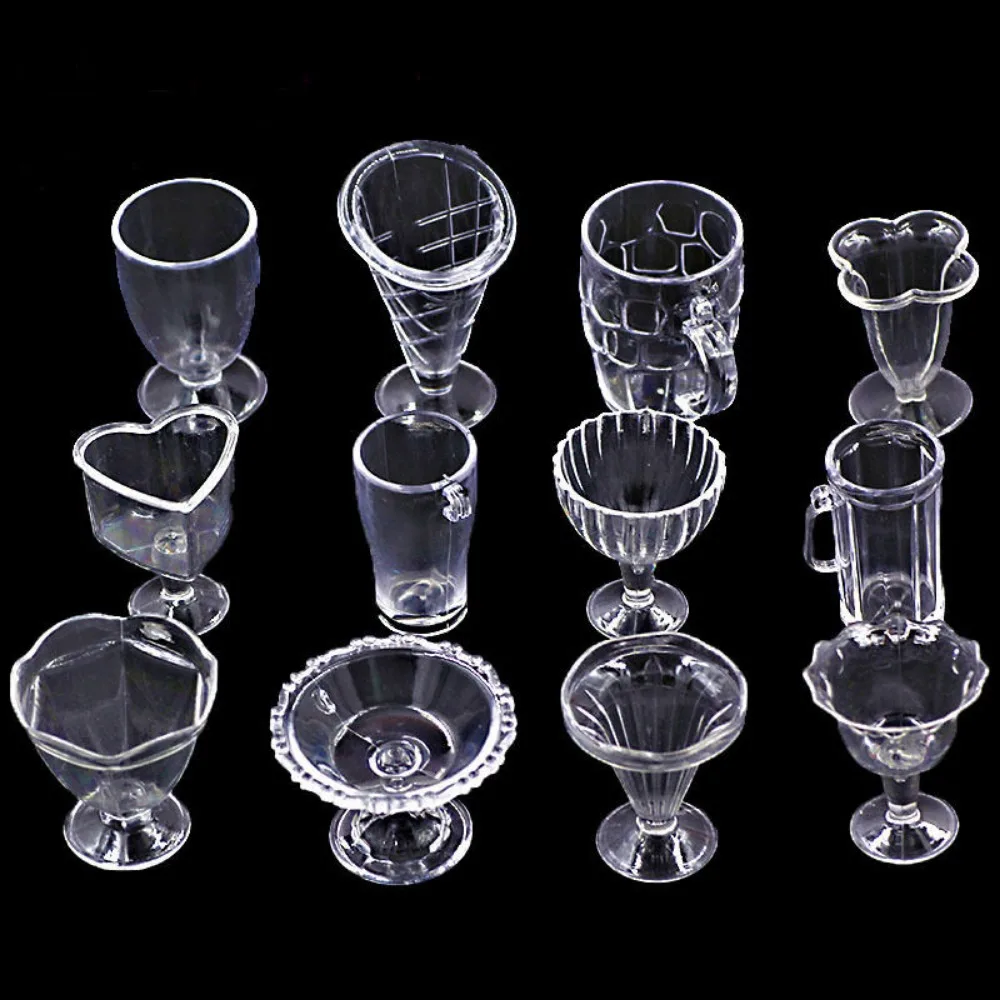 17PCS/Set 1:12 Dollhouse DIY Pretend Play Kitchenware Model Transparent Miniatures Tableware Mini Cups Plastic
