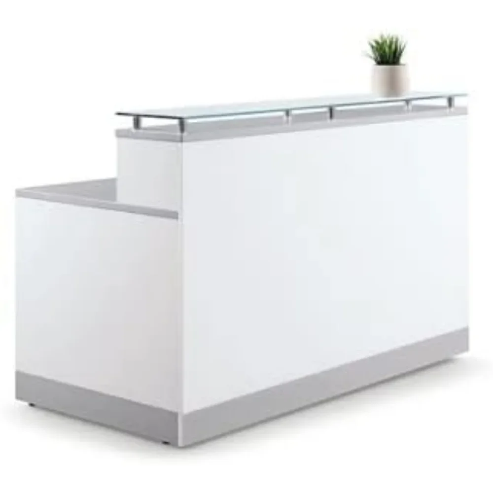 Esquire Reception Desk Glass Top,WhiteSilver Laminate Desk