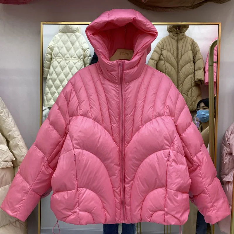 

Newest Casual Loose Solid Duck Down Coat Women Winter Hooded Long Sleeve Short Puffer Lightweight Jacket