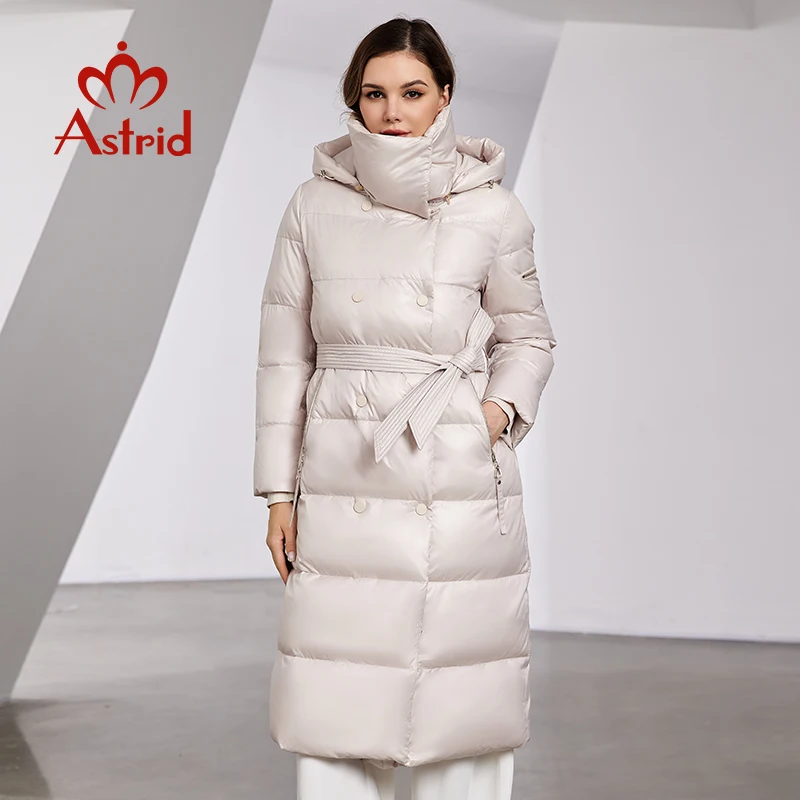 Astrid Women\'s Winter Jacket Hooded Double Breasted Long Parkas Warm Padding Puffer Quilted Coat Down Jacket Thick Snow Wear