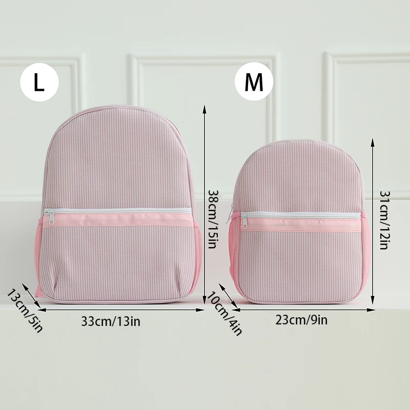 Seersucker Striped Backpack para Toddler, Classic Cute Kids School Book Bag, Pré-escolar Kindergarten Children Bag