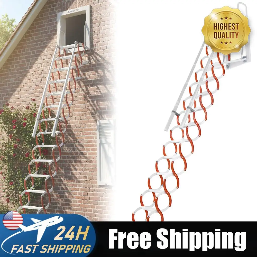 

Ceiling Mount Attic Ladder Pull Down Access Ladder Adjustable Tilt Angle (60°/65°/70°) Manganese Steel for Rooftops Basements