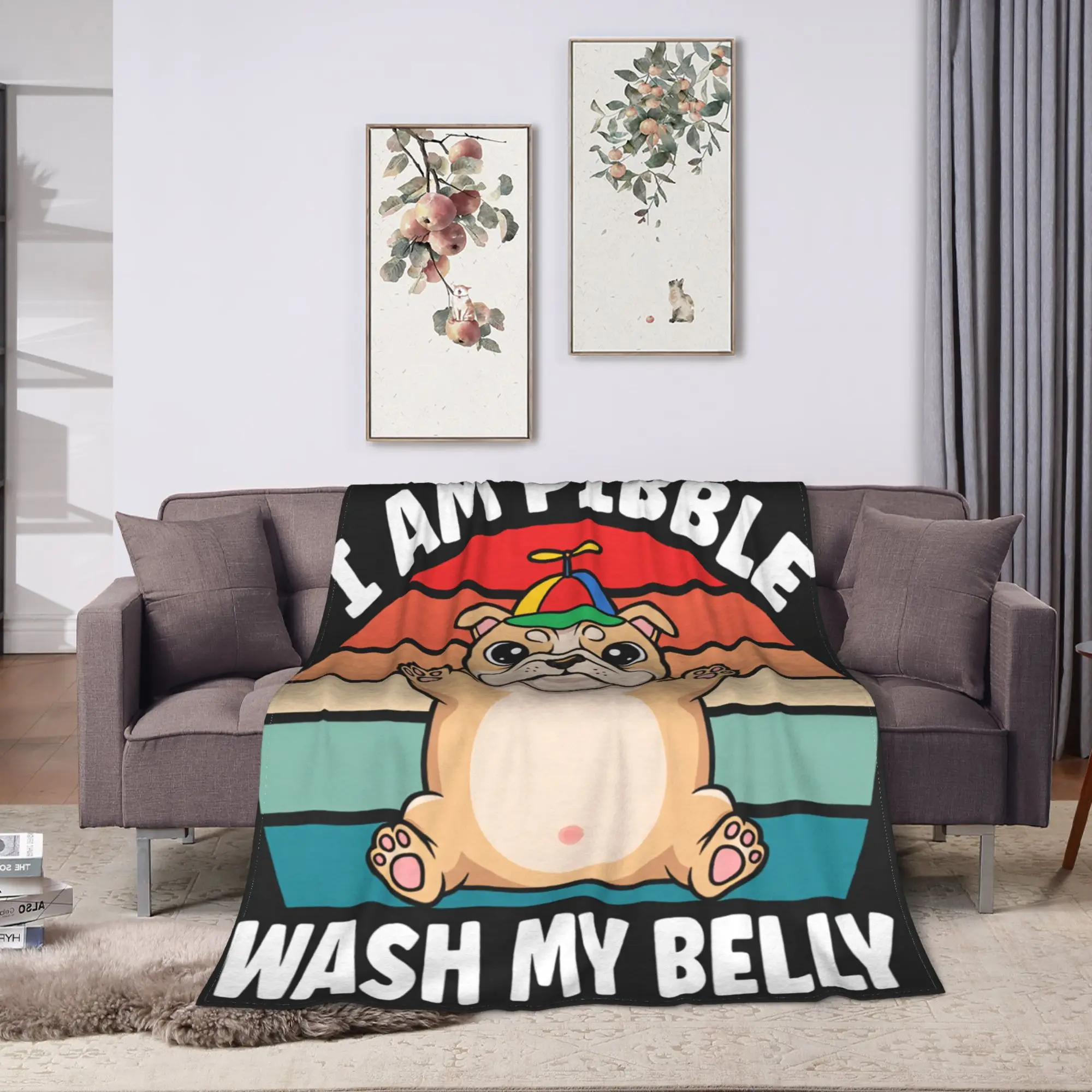 I am Pibble Dog Puppy Wash Clean My Belly Plush Blanket Girls Boys  Flannel Throw Blanket For Home Decor Soft Custom Bedspread