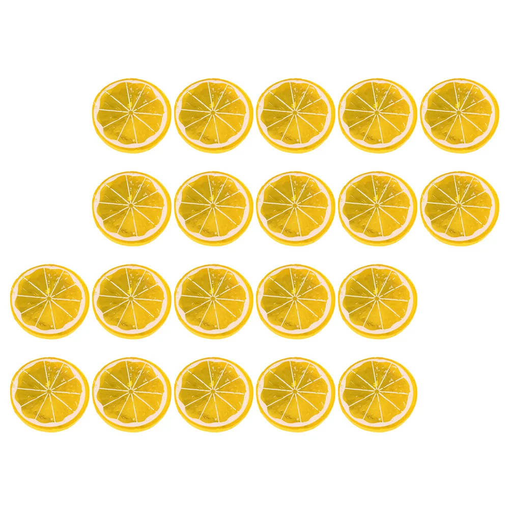 20 Pcs Fruit Imitation Lemon Slice Fake Model Decorations Simulation Yellow Artificial Slices Kitchen Pretend Plastic