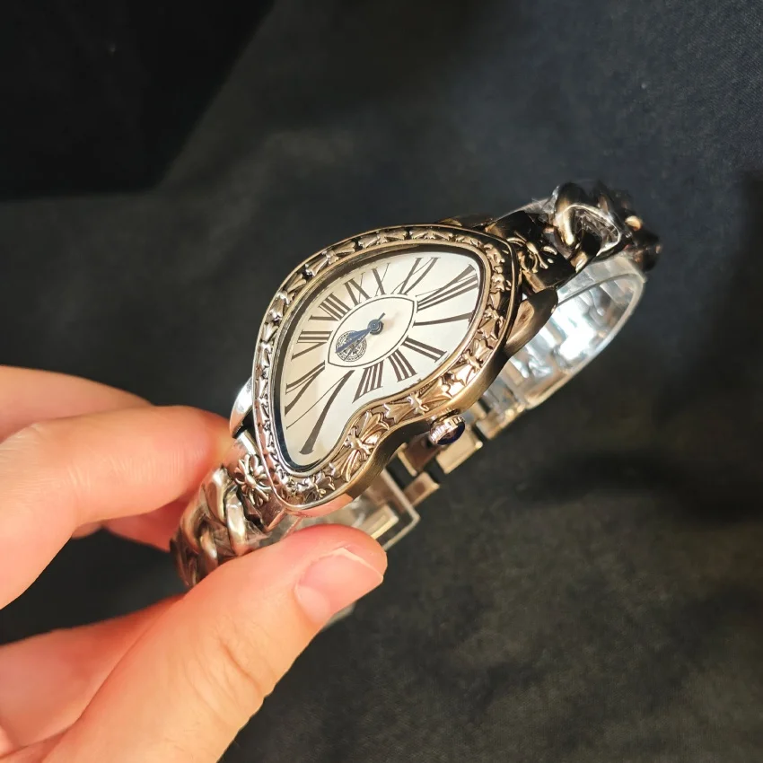 Luksusowy męski zegarek kwarcowy Vintage Cash Creative Melting Twisted Watches dla kobiet, nieregularna koperta, skórzany pasek, zegarek w stylu Y2K Ins.