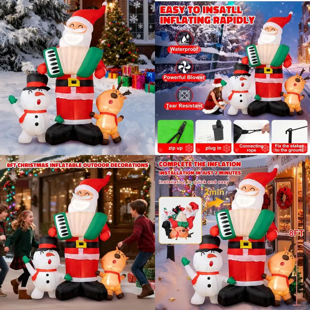 

8-Foot Inflatable Christmas Outdoor Decorations: Santa Plays Accordion, Sings with Snowman and Elk, LED-lit Yard Decor