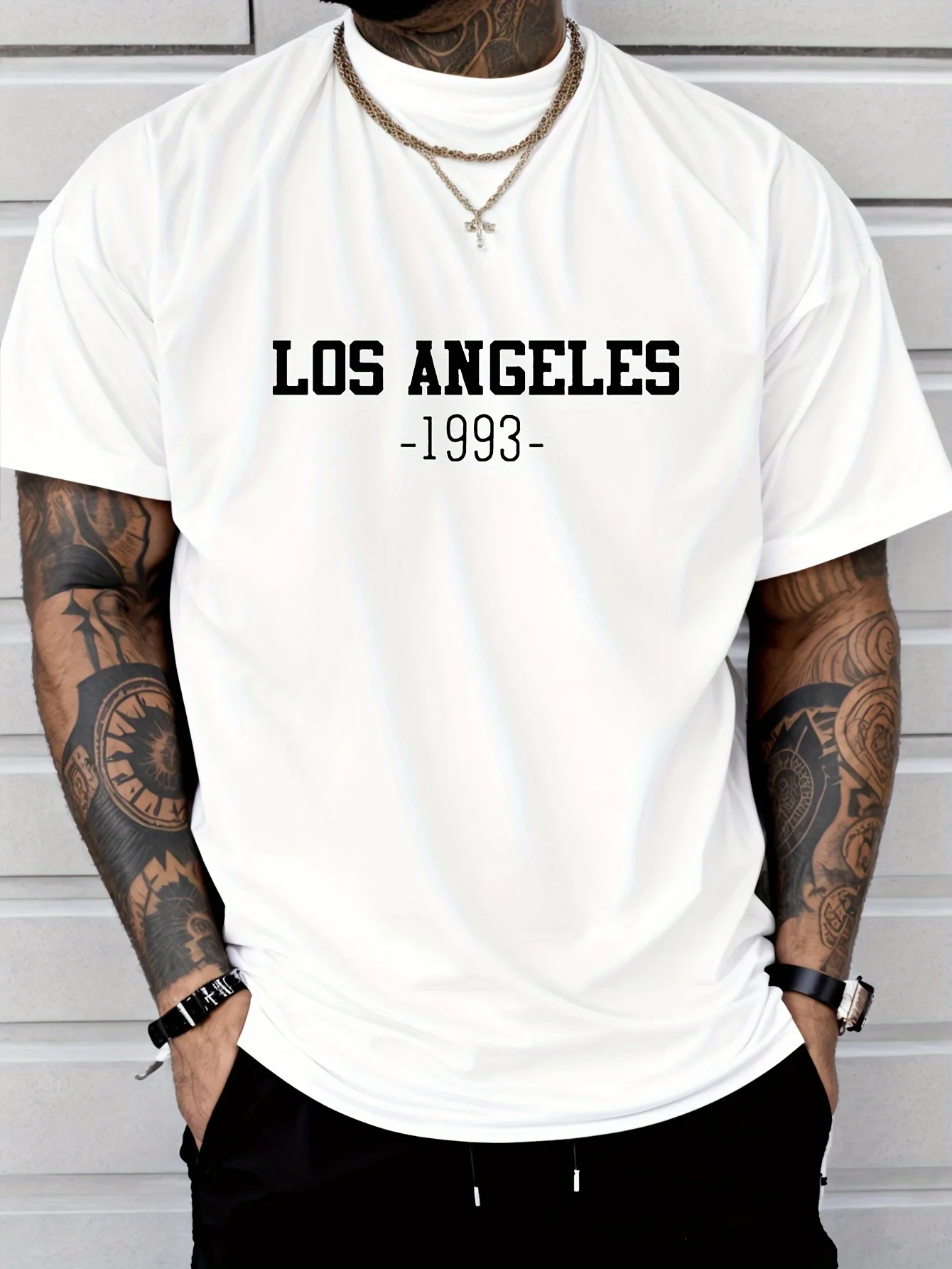 

MenS Los Angeles 1993 Floral Sports Casual Versatile Short-Sleeve T-Shirt