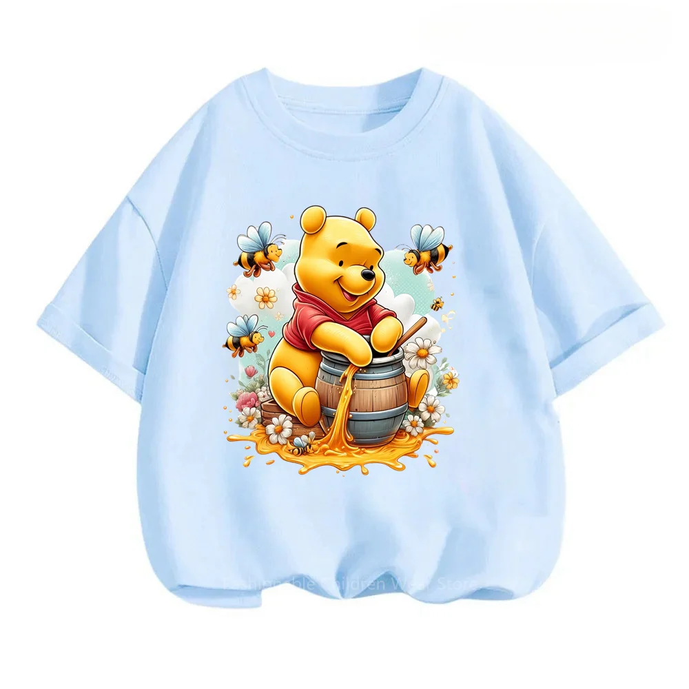 

New Arrivals for Summertime Fun Disney's Winnie the Pooh Kawaii O-neck T-shirts Hip-Hop Fashion with Soft Comfort for Boys Girls