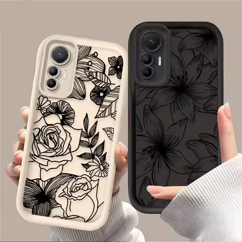 Retro Black Flower Case For Xiaomi Poco X7 X6 X5 X3 NFC F7 F6 F5 F3 M7 M6 Pro 4G 5G Mi 12 11 Lite NE 5G 13T 12T 11T 14T Pro Etui