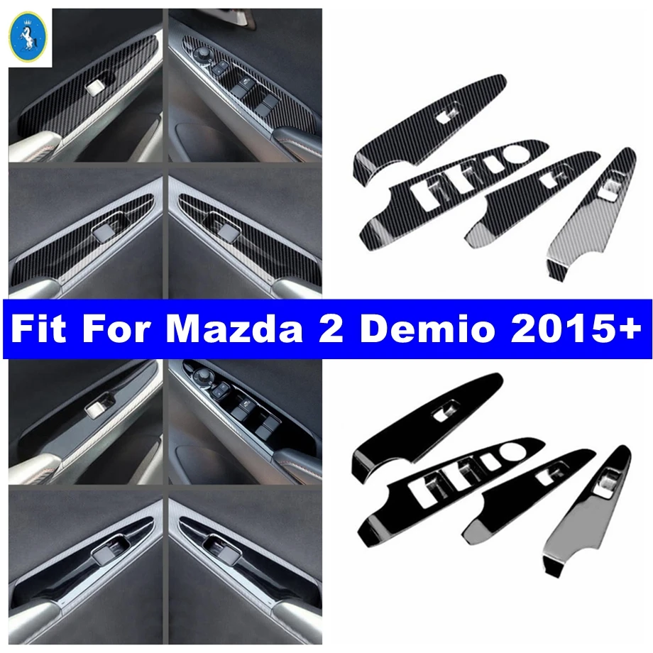 

RHD Auto Door Armrest Holder Window Glass Lift Button Accessories Cover Trim For Mazda 2 Demio 2015 - 2023 Black / Carbon Fiber