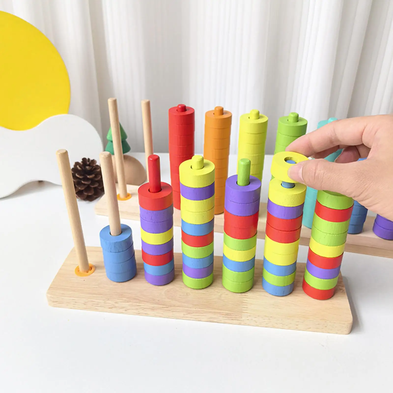 Colorful Wooden Sorting Stacking Toy for Children Early Learning Cognitive Development and Fine Motor Skills