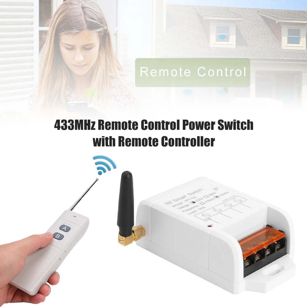 AK-WT02 220V 433MHz 30A Relay Water Pump LED Switch Module Wireless Two Buttons Remote Control