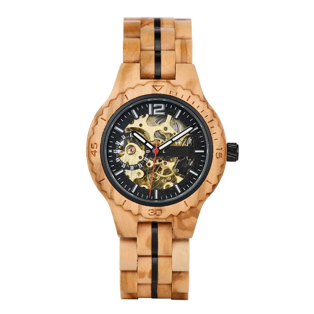 Automatic Wooden Mechanical Couple Watches Trendy Gift Watch Eco-Friendly Timepiece for Lovers