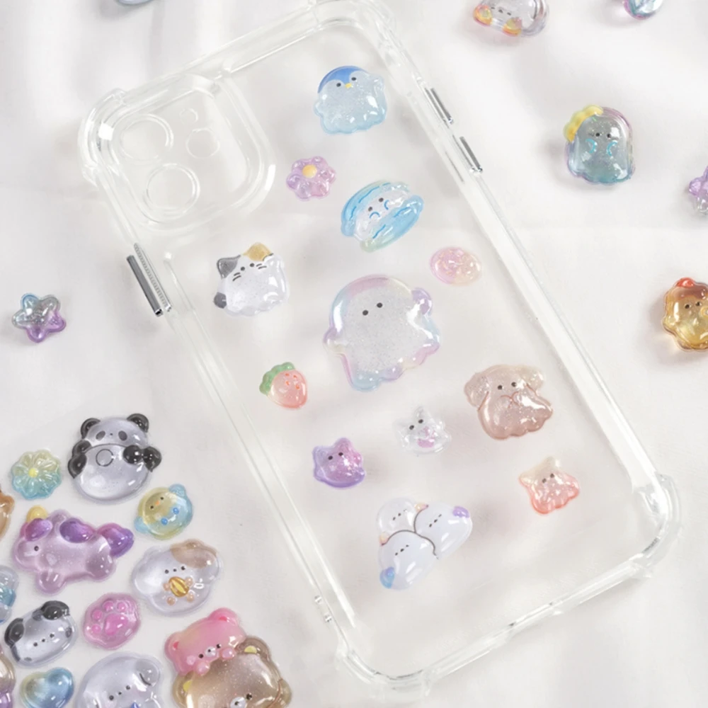 1 قطعة عشوائي لطيف الحيوانات شبح قطرة ثلاثية الأبعاد الإغاثة ملصق سكرابوكينغ Diy بها بنفسك مذكرات ديكور القرطاسية ملصق Kawaii ملصقات الجمالية