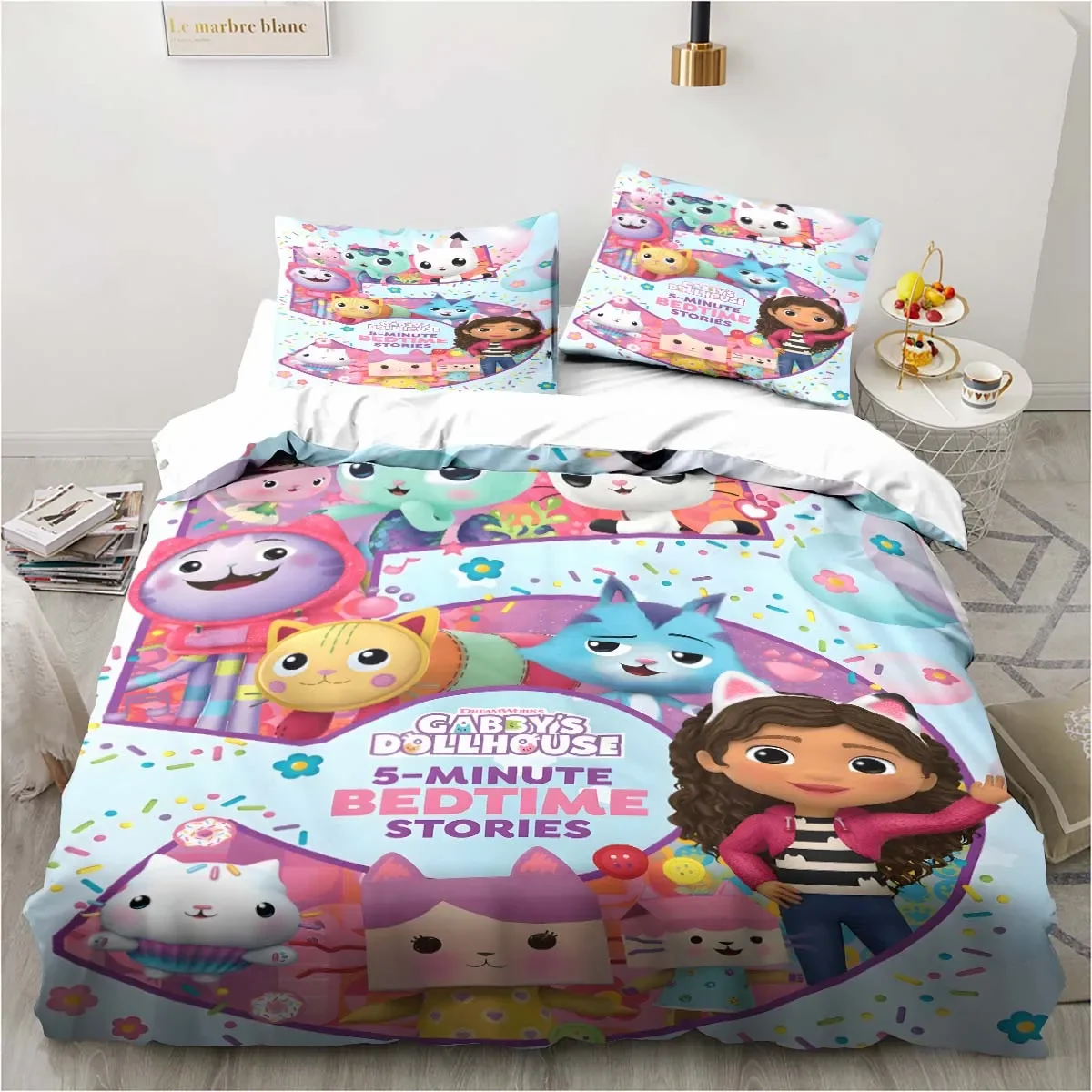 Gabby's Dollhouse Bedding Set Kawaii Bed Linen Set Single Double Size Home Decor For Girls Kids Cartoon Cute Cat Duvet Cover Set