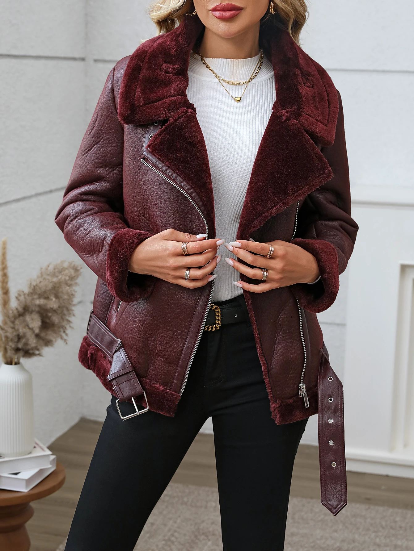 Fitaylor Winter Women Faux Fur Leather Jacket Casual Lady Thick Warm Leather Coat High Street Motorcycle Outwear