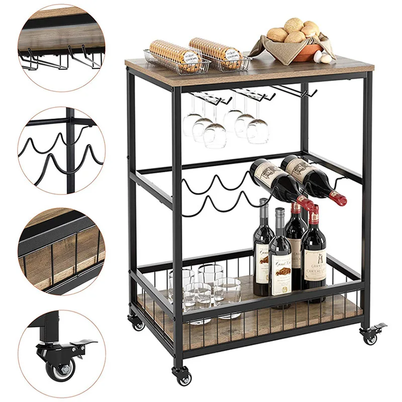 Mobile dining cart, wine rack, kitchen hand push, dining room side cabinet, tea cart can be moved