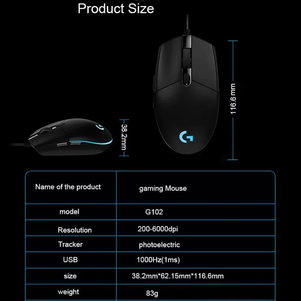 لوجيتك G102 LIGHTSYNC RGB ماوس ألعاب سلكي 8000 ديسيبل متوحد الخواص 6 أزرار قابلة للبرمجة لأجهزة الكمبيوتر المحمول لألعاب LOL FPS