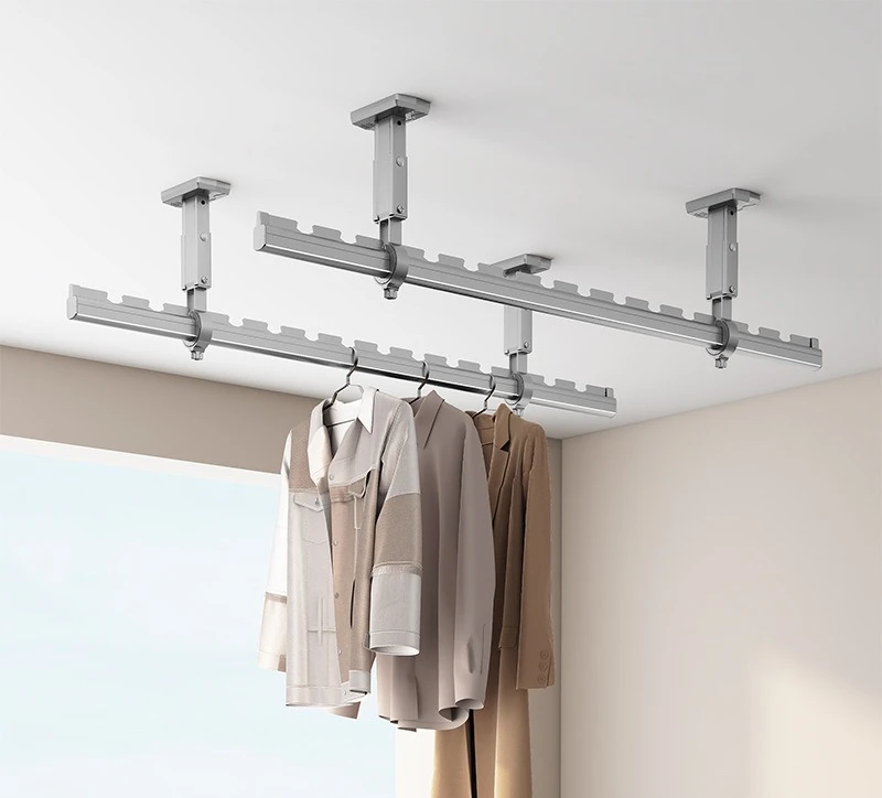Clothes drying rod hanging perforated ceiling side aluminum alloy clothes drying rod balcony horizontally a whole fixed drying