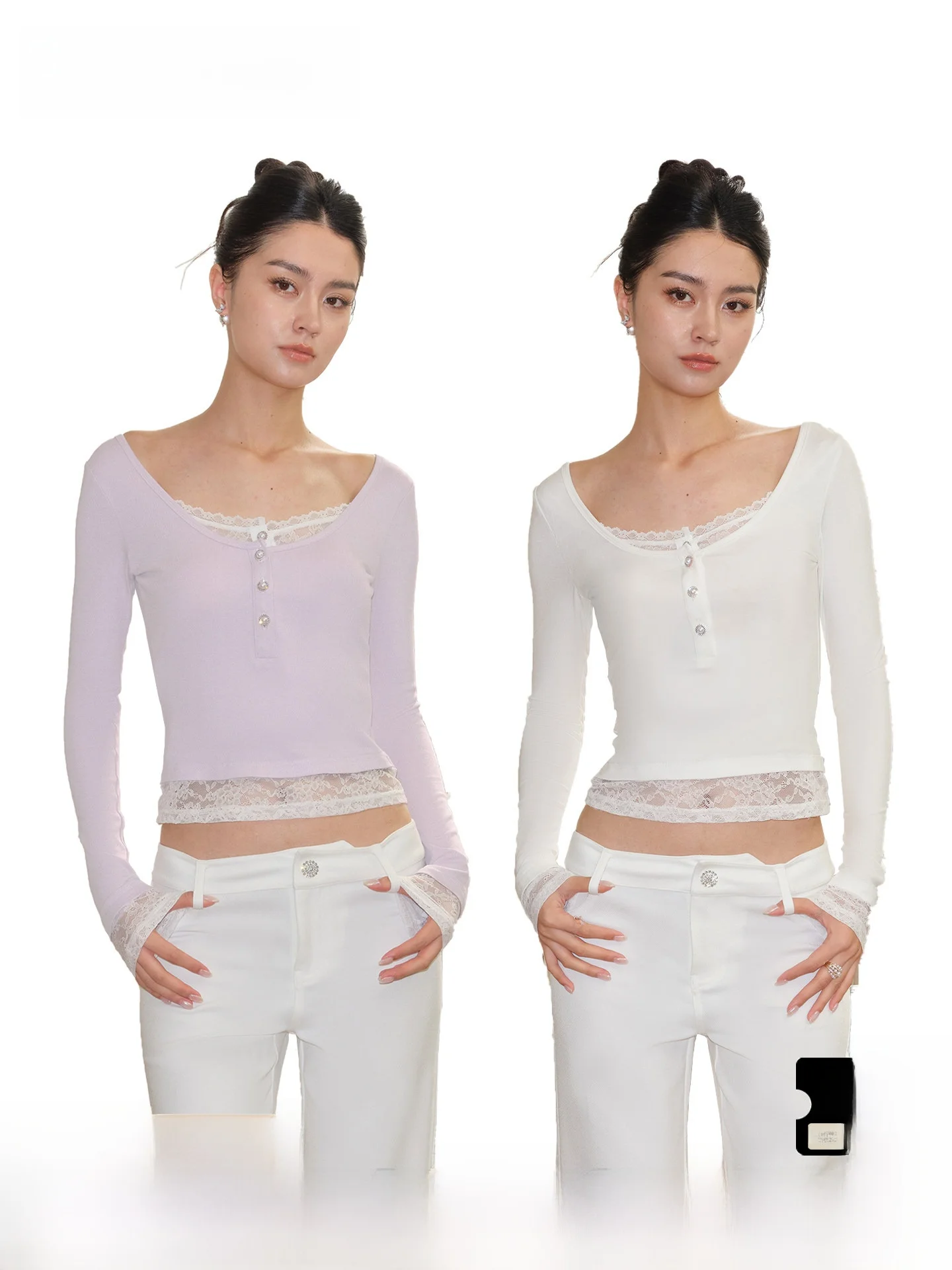 

Ele Lace Base irt Slim Fit Henry Collar Diamond Button Long Sve Soft Viscose And Spandex Blend ort Length Top