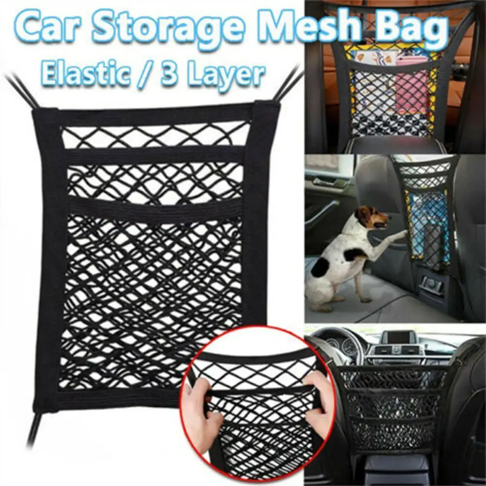

1PC Universal Car Seat Storage Net Organizer For Phones Drinks Toys Items Elastic Mesh Pocket Hook Installation Auto Accessories
