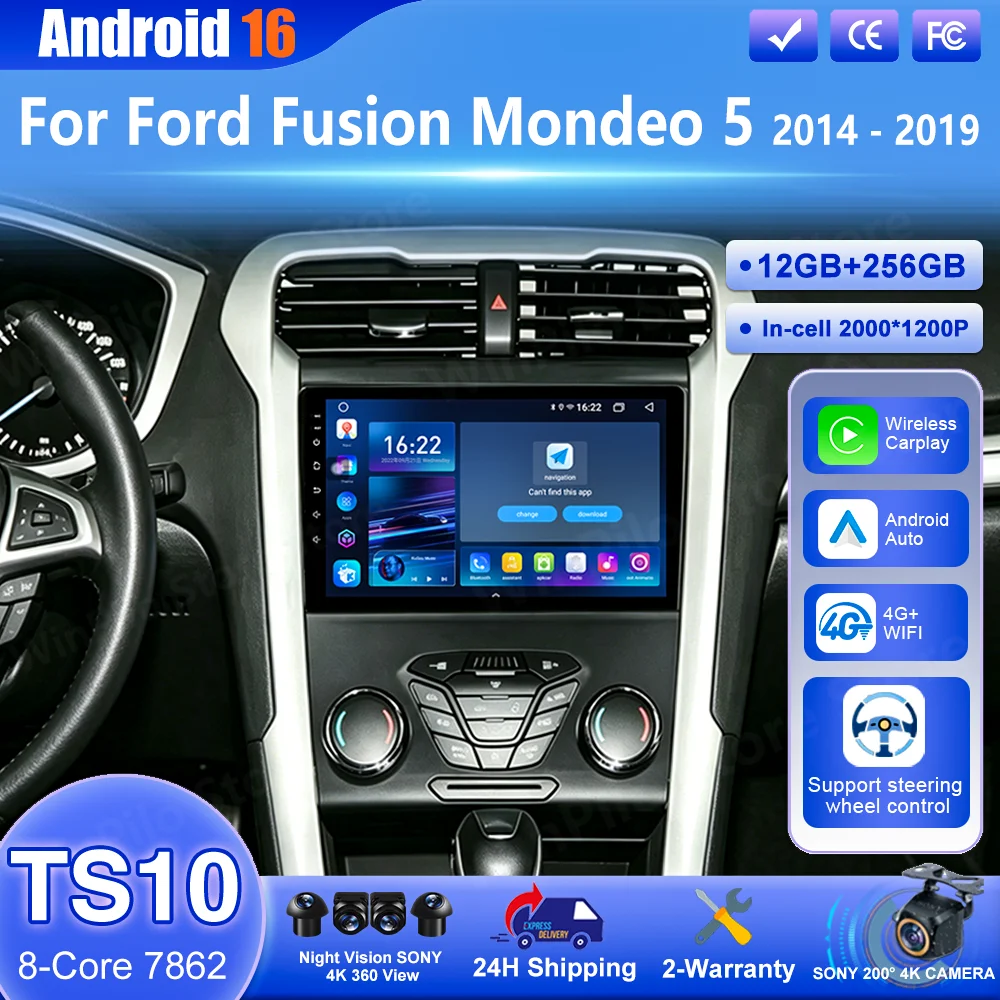 

Android 16 Carpaly For Ford Fusion Mondeo 5 2014 2015 2016 2017 2018 2019 Auto Multimedia Video Player Wireless Carplay WiFi GPS