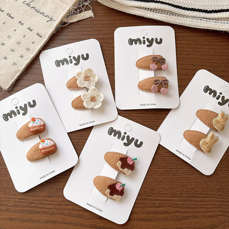 

2pcs/set New Milk Coffee Hair Clips Mini Teardrop BB Barrettes with Floral Design for Toddler Girls Cute Cartoon Kids Hairpins