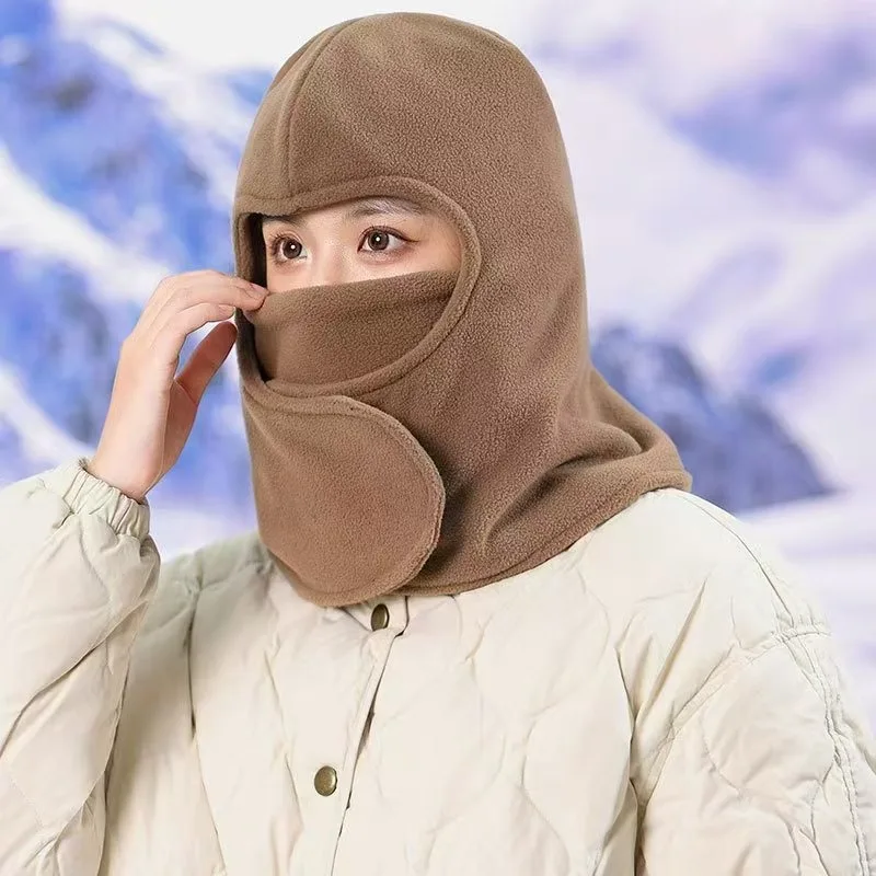 Lady winter and autumn fleece snow cap scarf mask full-body hat outdoor electric bike riding skiing warm hat