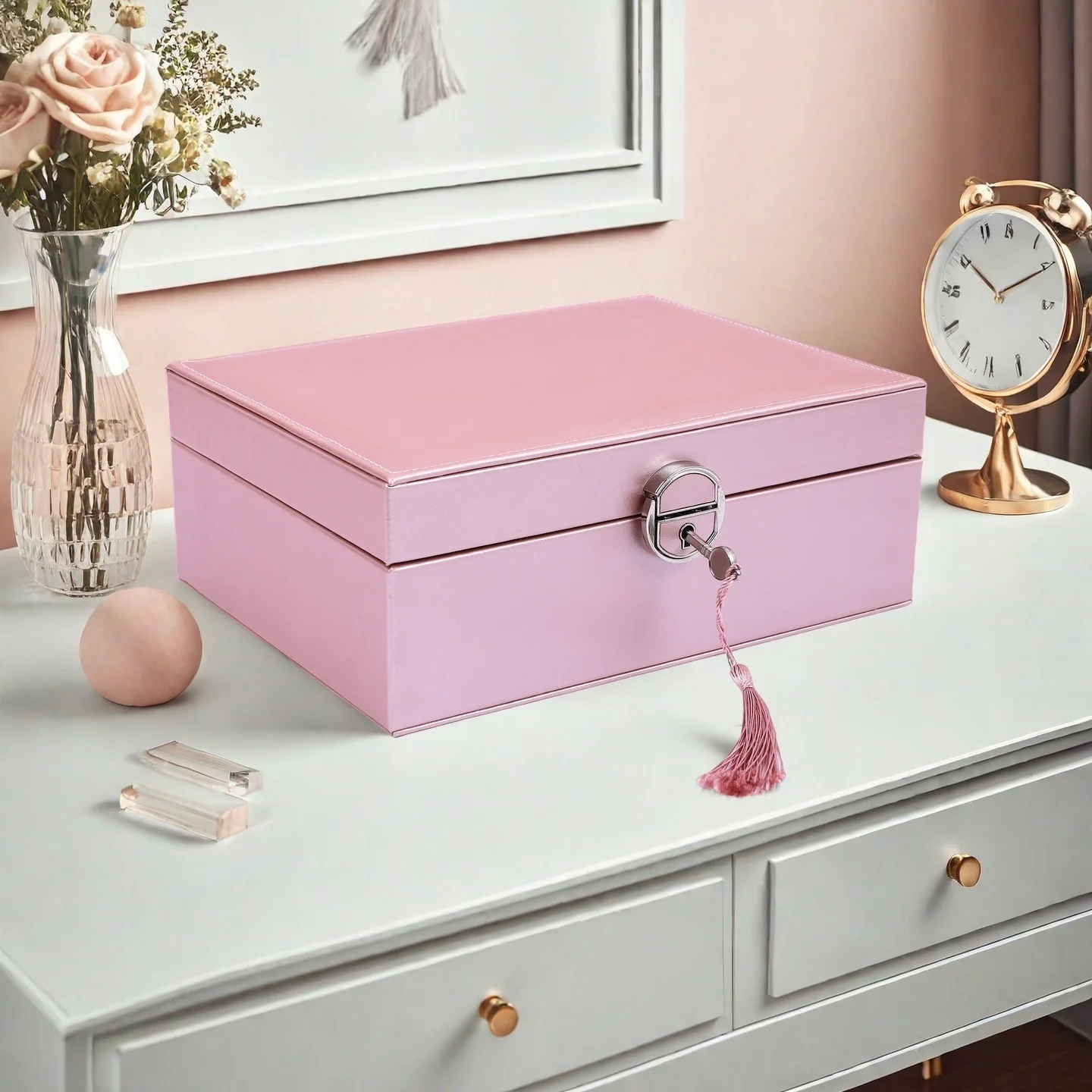 Elegant Jewelry Storage Box With Lock Large Capacity Organizer For Wedding Rings Necklaces Earrings Leather For Case