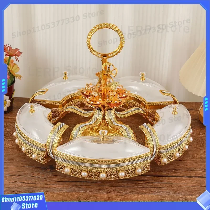 Vintage European Style Acrylic Fruit Plate With Lid Premium Dried Fruit Snack Box Divided Serving Platter For Home Kitchen